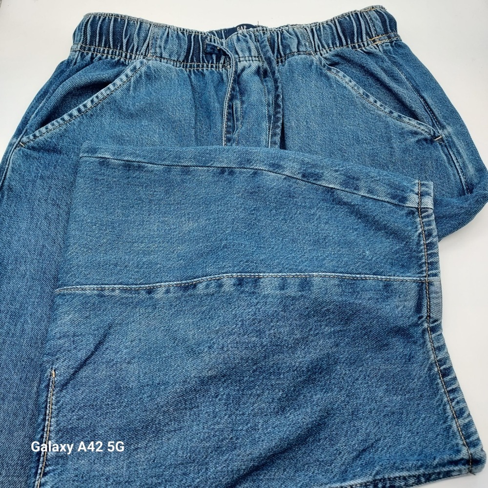 Gap Denim Pull On Wide Leg Pants Medium Wash Elastic Waist Drawstring XS